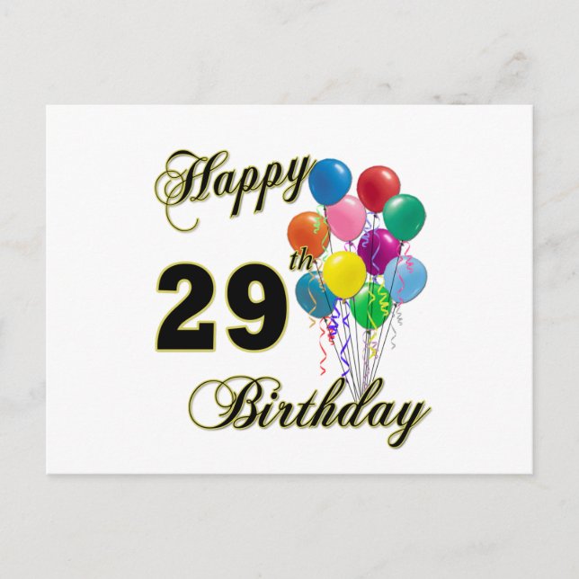 Carte Postale Joyeux 29e anniversaire cadeaux avec ballons (Devant)