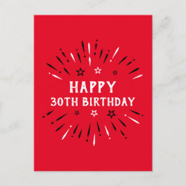 Carte Postale Joyeux 30ème Anniversaire Feux d'Artifice Rouge No