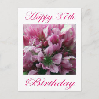Carte Postale Joyeux 37e anniversaire rose et vert Fleur