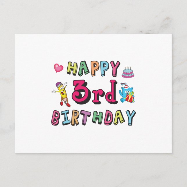 Carte Postale Joyeux 3ème anniversaire voeux d'anniversaire de 3 (Devant)
