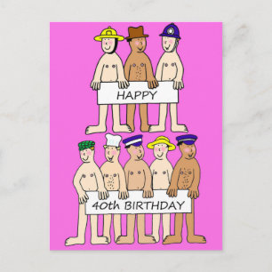Carte Postale Joyeux 40e anniversaire Cartoon Men avec bannières