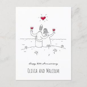Carte Postale Joyeux 40e anniversaire de Mariage Couple de coeur
