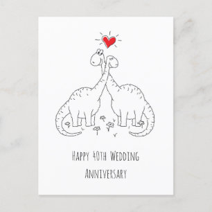 Carte Postale Joyeux 40e anniversaire de Mariage couple Dinosaur
