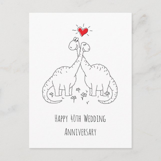 Carte Postale Joyeux 40e anniversaire de Mariage couple Dinosaur (Devant)