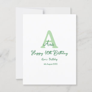 Carte Postale Joyeux 40e anniversaire vert ajouter nom monogramm