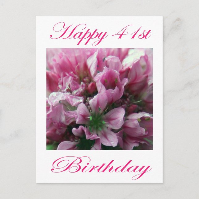 Carte Postale Joyeux 41e anniversaire rose et vert Fleur (Devant)
