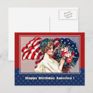 Carte Postale Joyeux 4 juillet. Conception patriotique vintage