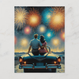 Carte Postale Joyeux 4 juillet | Couple Fireworks des années 50