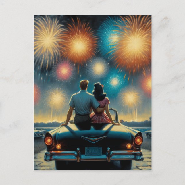 Carte Postale Joyeux 4 juillet | Couple Fireworks des années 50 (Devant)