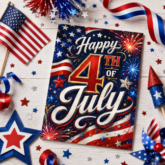 Carte Postale Joyeux 4 juillet Drapeau États-Unis Feux d'artific