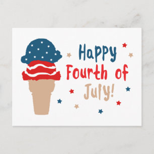 Carte Postale Joyeux 4 juillet étoiles et rayures crème glacée