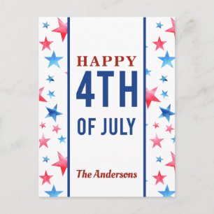 Carte Postale Joyeux 4 juillet patriotique Red Blue Stars Amériq