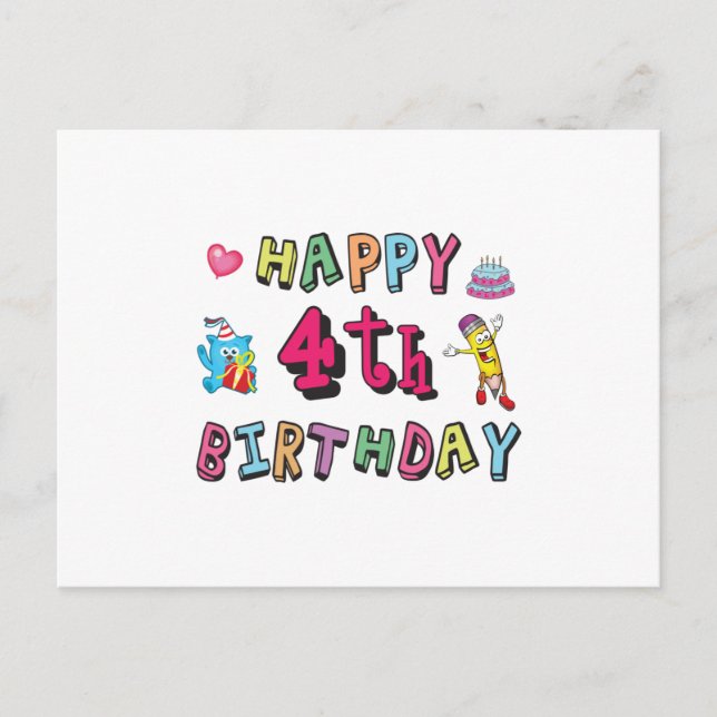 Carte Postale Joyeux 4ème anniversaire 4 ans vœux d'anniversaire (Devant)