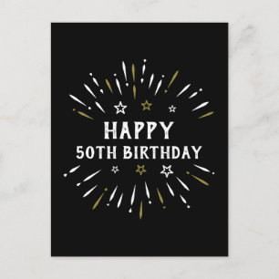 Carte Postale Joyeux 50e anniversaire feux d'artifice Black Whit