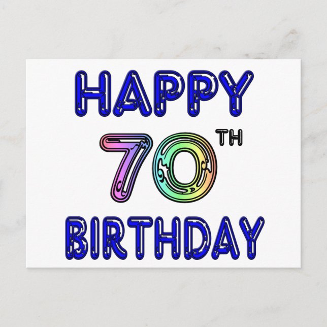 Carte Postale Joyeux 70e anniversaire cadeaux dans la police de  (Devant)