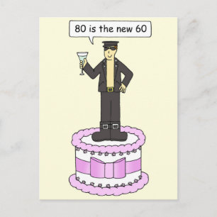 Carte Postale Joyeux 80e anniversaire Cartoon Man on a Cake