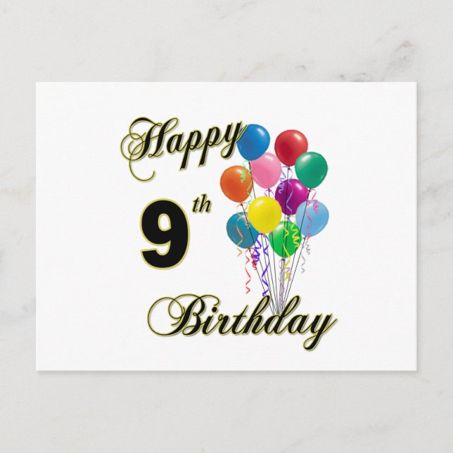 Carte Postale Joyeux 9e Anniversaire Cadeaux et Vêtements d'anni (Devant)