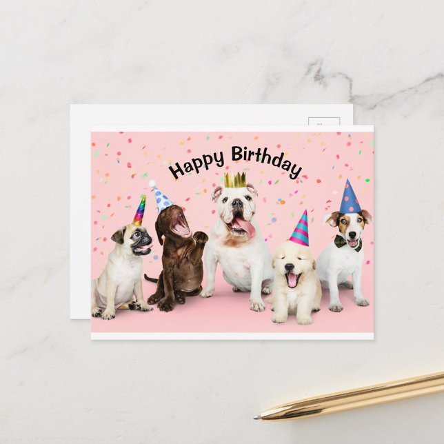 Carte Postale Joyeux anniversaire (Party Hats Animals Fun Birthday Post Card!)