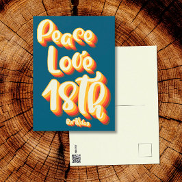 Carte Postale Joyeux Anniversaire 18 Ans Peace Love Blue Rétro G