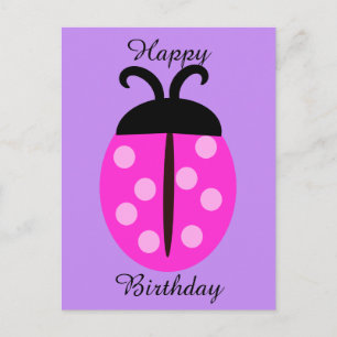 Carte Postale Joyeux Anniversaire à la coccinelle rose mignonne