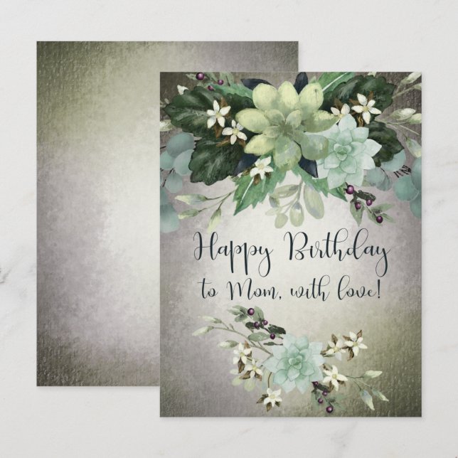 Carte Postale Joyeux Anniversaire À Maman | Aquarelle Succulent  (Devant / Derrière)