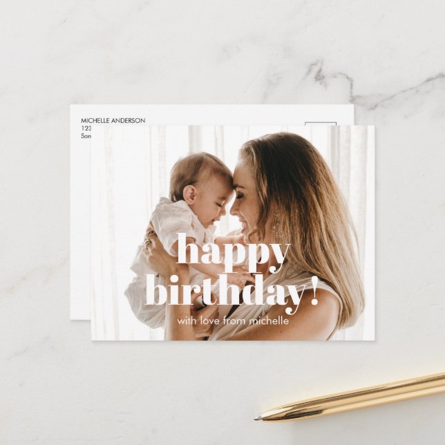 Carte Postale Joyeux anniversaire à maman avec photo (Devant/Arrière en situation)