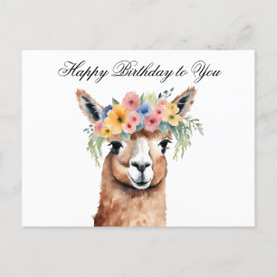 Carte Postale Joyeux anniversaire à vous Alpaca avec fleurs