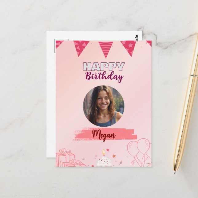 Carte Postale Joyeux Anniversaire Adolescente Douce Fille  (Devant/Arrière en situation)