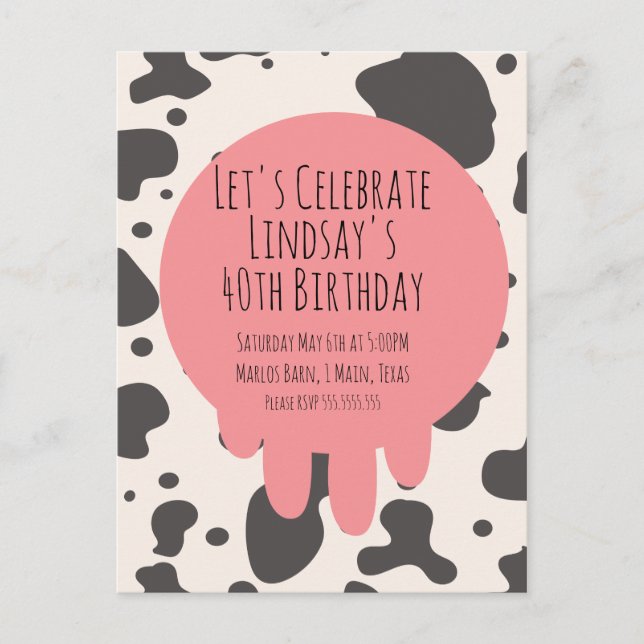 Carte Postale Joyeux Anniversaire Adulte Imprimé Vache Mignon 40 (Devant)
