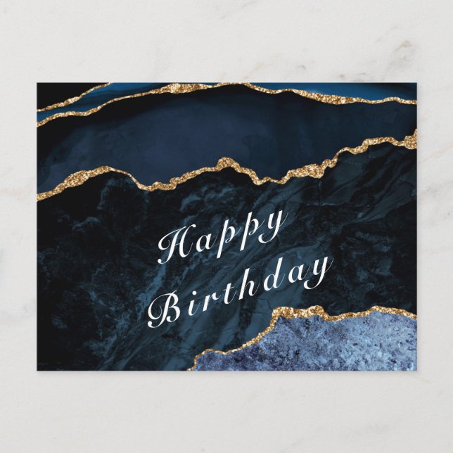 Carte Postale Joyeux anniversaire - Agate Navy Blue Gold Gemston (Devant)