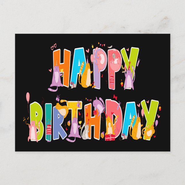 Carte Postale Joyeux Anniversaire Amateur de Chat Drôle Célébrat (Devant)