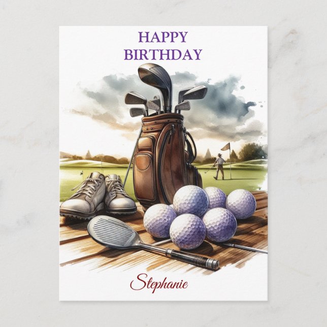 Carte Postale Joyeux Anniversaire Amateurs de Balles de Golf Drô (Devant)