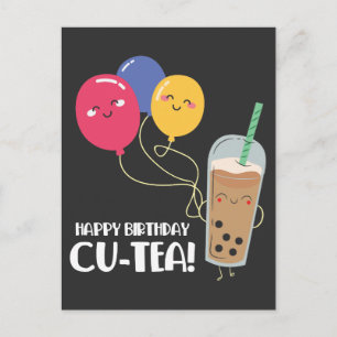 Carte Postale Joyeux Anniversaire Ami Thé À Bulles Mignon Célébr