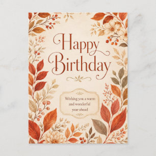 Carte Postale Joyeux Anniversaire Aquarelle Botanique Automne Ch