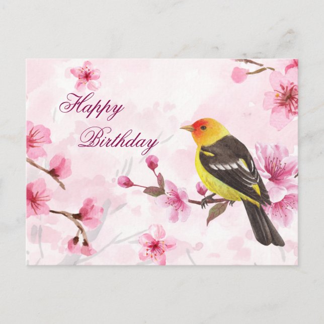 Carte Postale Joyeux Anniversaire Aquarelle Fleur de Cerisier &  (Devant)