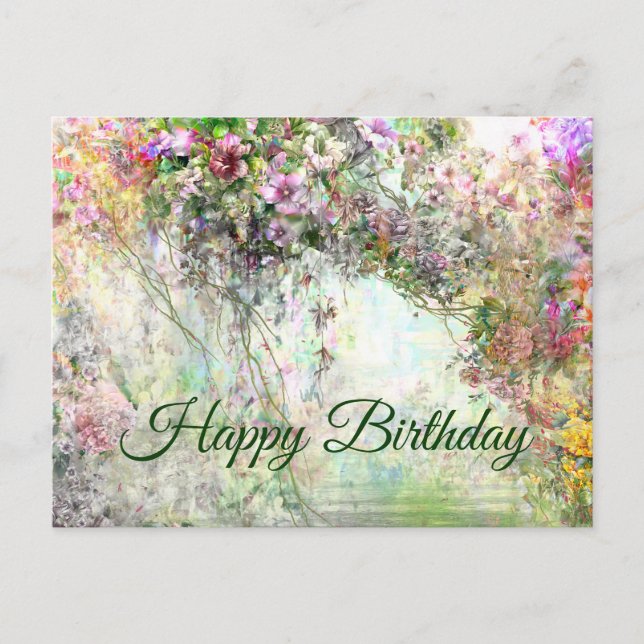 Carte Postale Joyeux Anniversaire Aquarelle Fleurs Abstraites  (Devant)