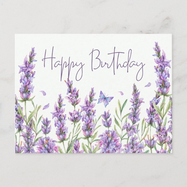 Carte Postale Joyeux anniversaire aquarelle Lavande Fleurs (Devant)