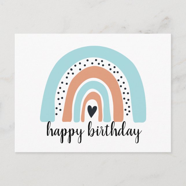 Carte Postale Joyeux Anniversaire Arc-en-ciel Bleu Pêche (Devant)