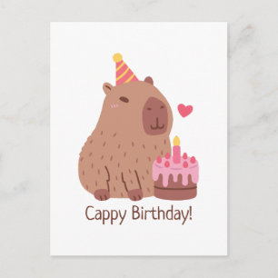 Carte Postale Joyeux anniversaire au capybara mignon avec gâteau