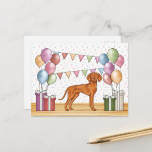 Carte Postale Joyeux Anniversaire au chien Magyar Vizsla pastel 