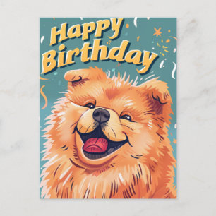 Carte Postale Joyeux Anniversaire au Chow Chow Mignon 