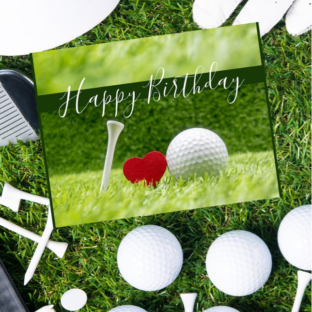 Carte Postale Joyeux anniversaire au golfeur avec amour et balle (Créateur téléchargé)