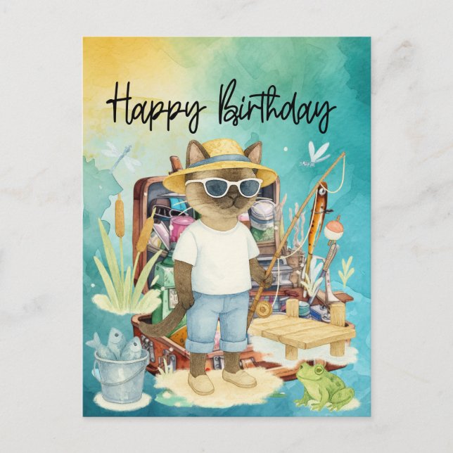 Carte Postale Joyeux anniversaire aux amateurs de pêche  (Devant)