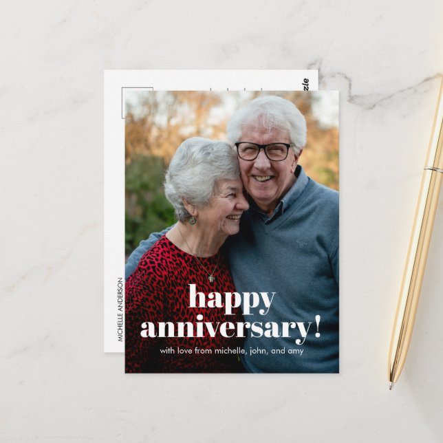Carte Postale Joyeux Anniversaire aux Parents avec Photo (Devant/Arrière en situation)