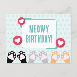 Carte Postale Joyeux Anniversaire avec des Pattes de Chat à Poin