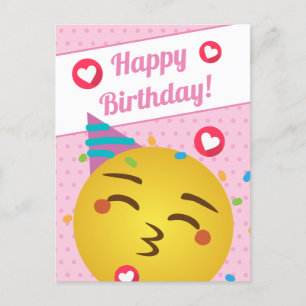 Carte Postale Joyeux Anniversaire avec un Émoji Bisou Pastille R