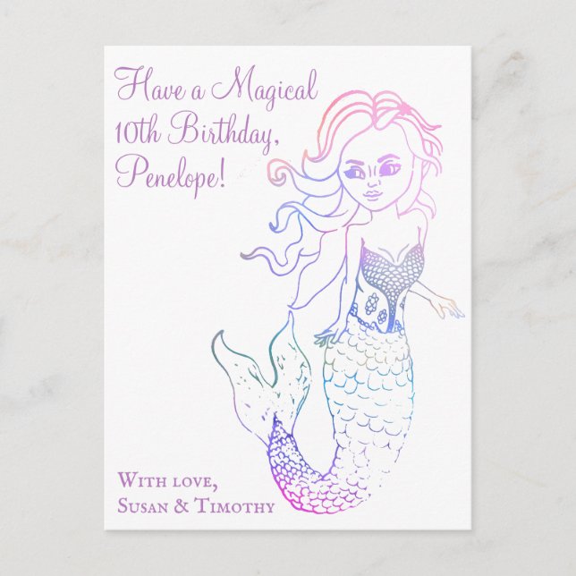 Carte Postale Joyeux Anniversaire avec une illustration de sirèn (Devant)