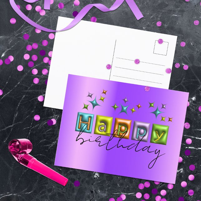 Carte Postale Joyeux Anniversaire avec une typographie 3D gonflé (Créateur téléchargé)
