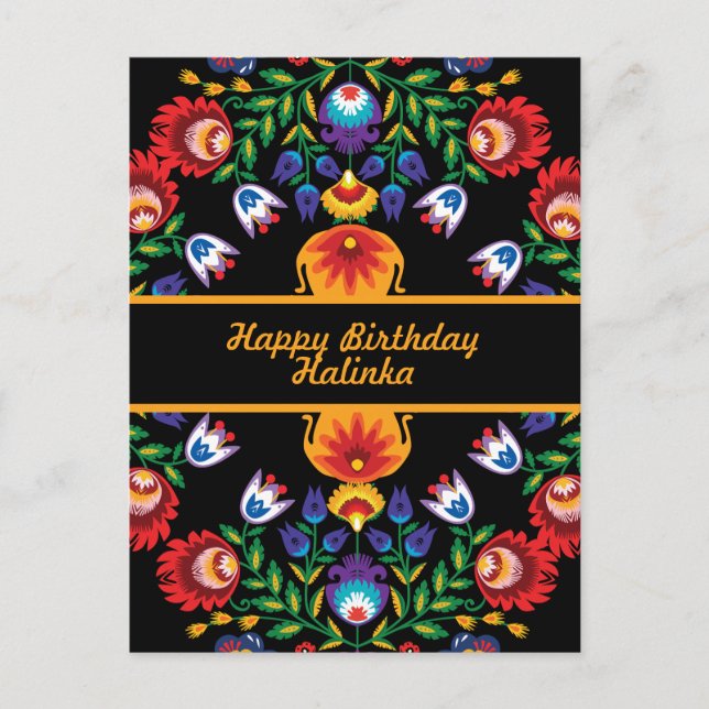 Carte Postale Joyeux anniversaire Awesome polish Folk Wycinanki (Devant)