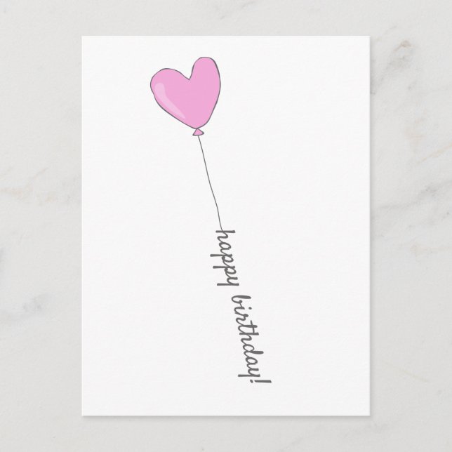 Carte Postale Joyeux Anniversaire - Ballon en forme de cœur rose (Devant)